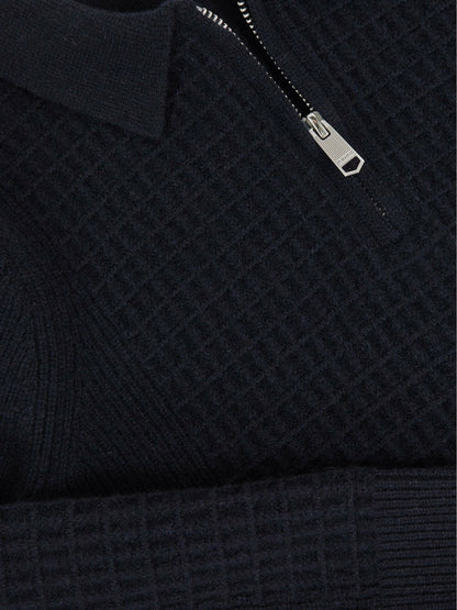 9-13 yrs Wool Waffle-Knit Half-Zip Polo Shirt in Navy Blue | Reiss Children & Baby Premium
