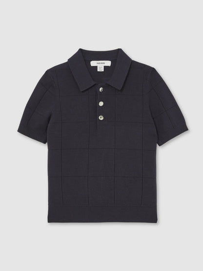 9-13 yrs Stitch-Detail Press-Stud Polo Shirt in Navy Blue | Reiss Children & Baby Premium