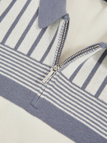 13-14 yrs Cotton Stripe Knit Half-Zip Polo Shirt in Off White/ Airforce Blue | Reiss Children & Baby Trending