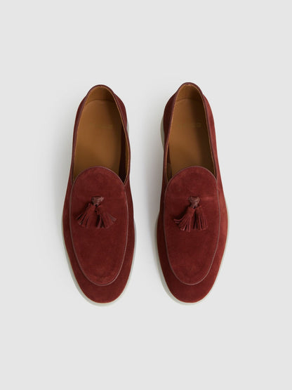 Suede Tassel Loafers in Maroon Red | Reiss Men Premium