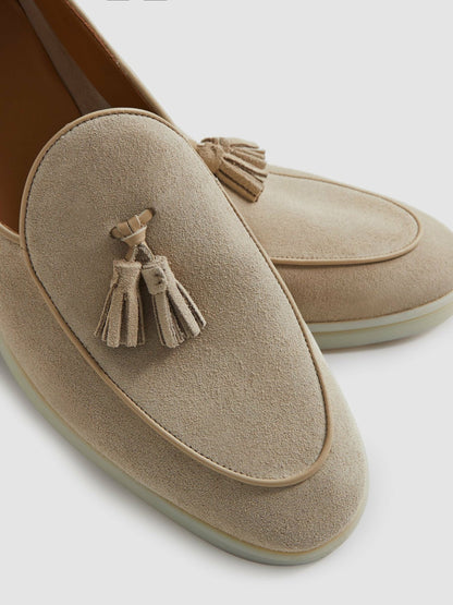 Suede Tassel Loafers in Light Stone | Reiss Men Signature