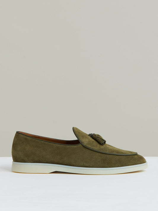 Suede Tassel Loafers in Moss Green | Reiss Men Trending