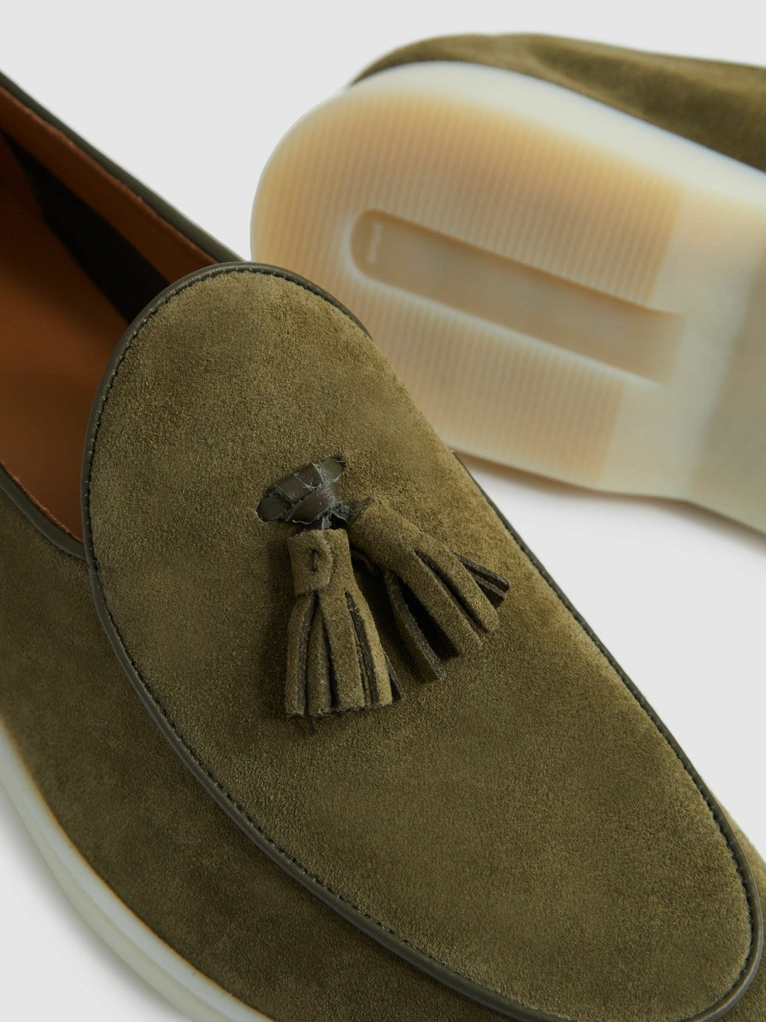 Suede Tassel Loafers in Moss Green | Reiss Men Trending