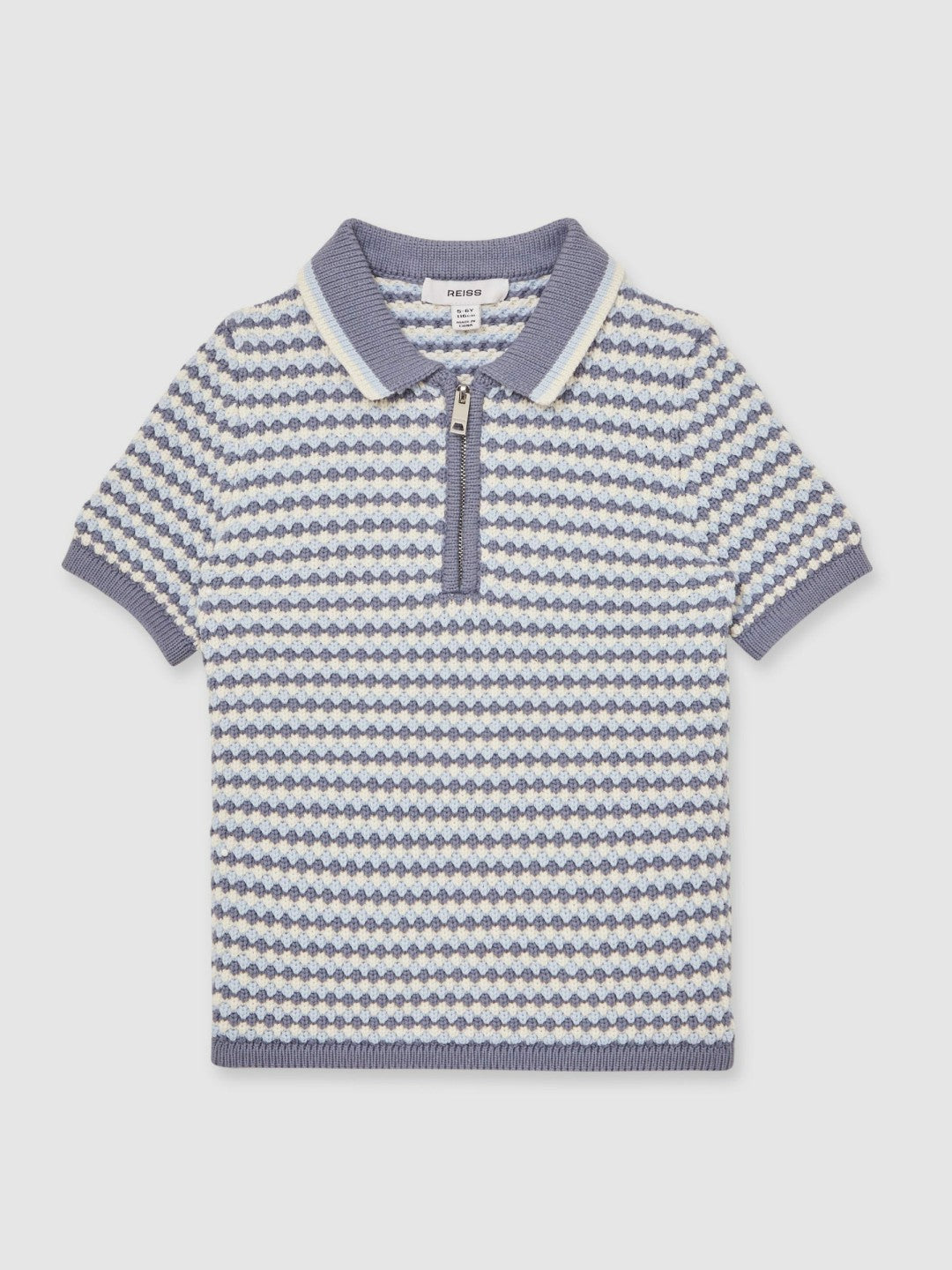 9-13 yrs Knitted Stripe Half-Zip Polo Shirt in Blue/White | Reiss Children & Baby Recommended