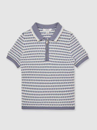 9-13 yrs Knitted Stripe Half-Zip Polo Shirt in Blue/White | Reiss Children & Baby Recommended