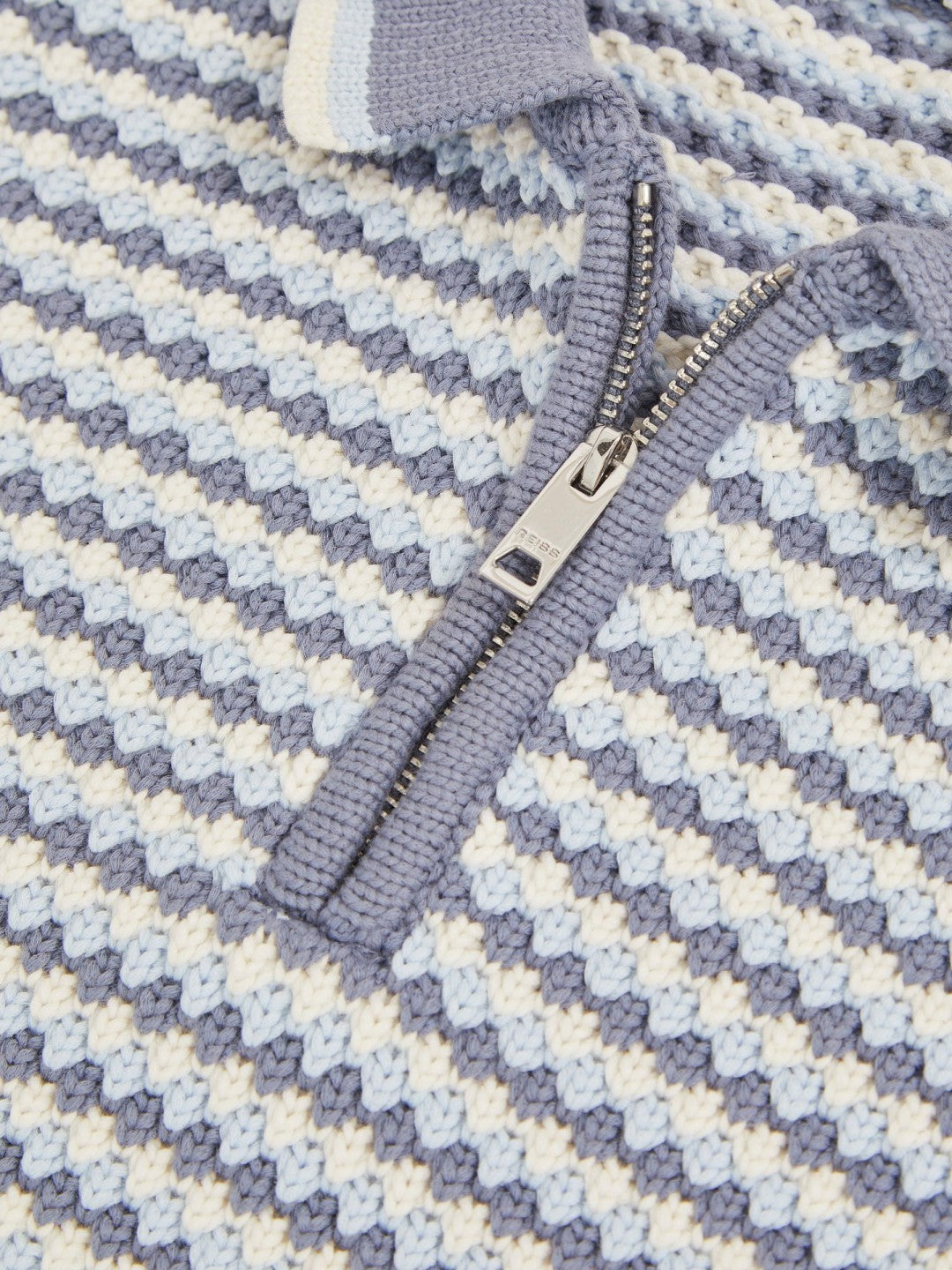 9-13 yrs Knitted Stripe Half-Zip Polo Shirt in Blue/White | Reiss Children & Baby Recommended