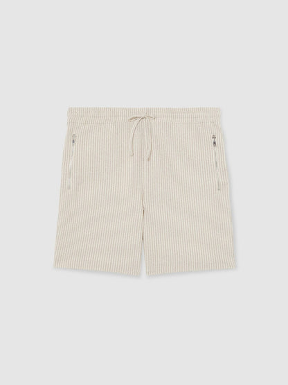 Cotton-Blend Stripe Drawstring Shorts in Ecru/Taupe Brown | Reiss Men Popular