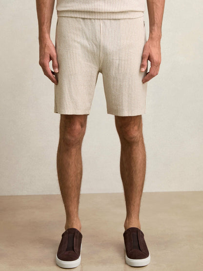 Cotton-Blend Stripe Drawstring Shorts in Ecru/Taupe Brown | Reiss Men Popular