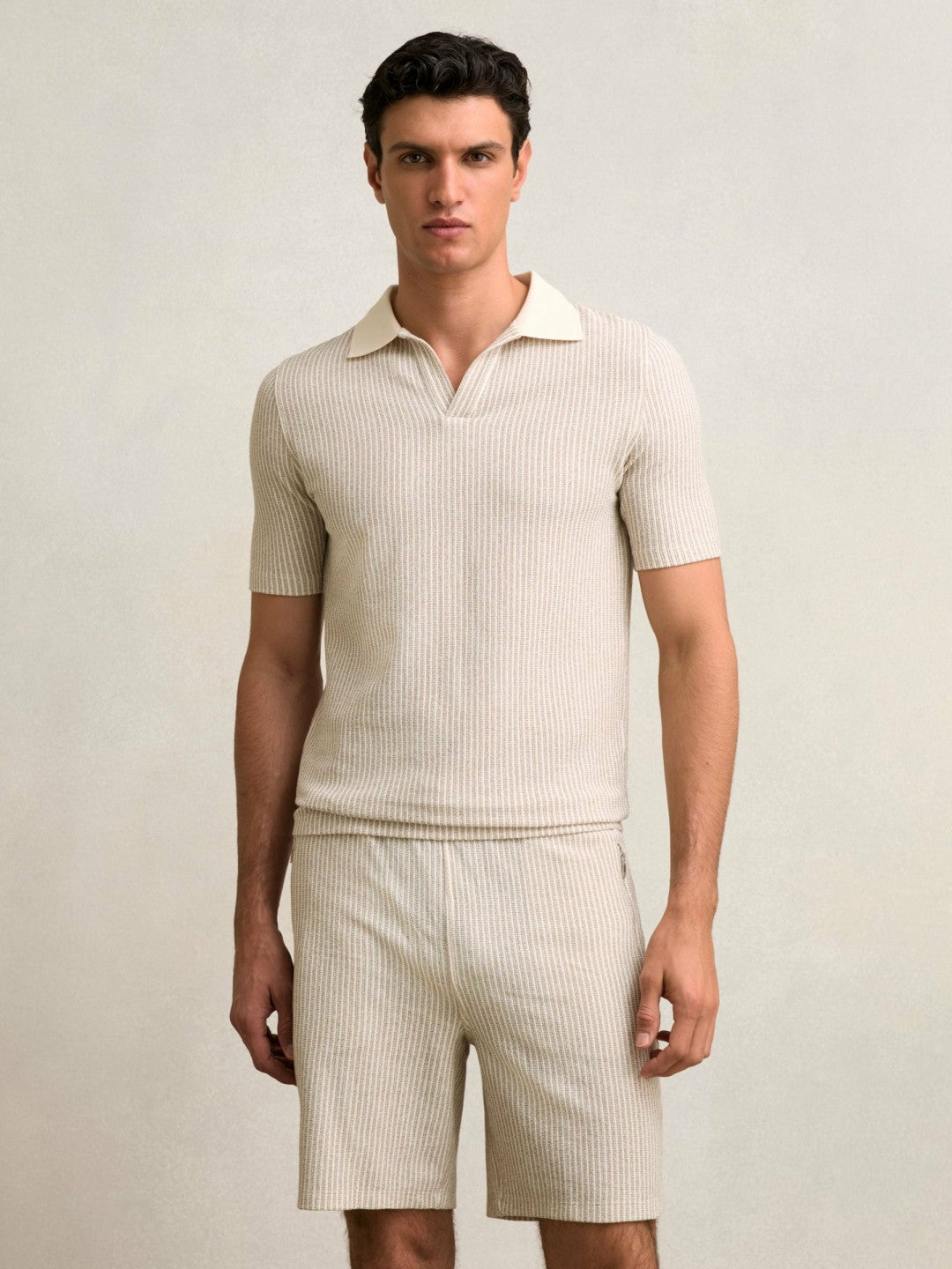 Cotton-Blend Stripe Drawstring Shorts in Ecru/Taupe Brown | Reiss Men Popular