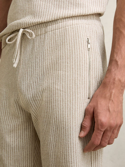 Cotton-Blend Stripe Drawstring Shorts in Ecru/Taupe Brown | Reiss Men Popular
