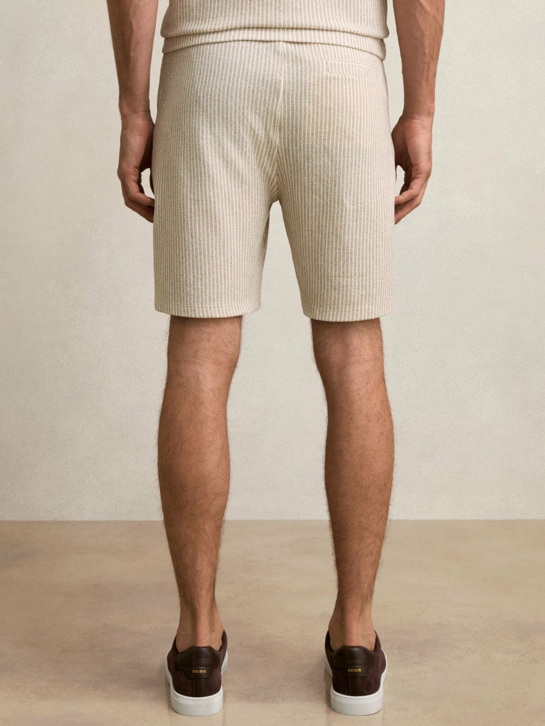 Cotton-Blend Stripe Drawstring Shorts in Ecru/Taupe Brown | Reiss Men Popular