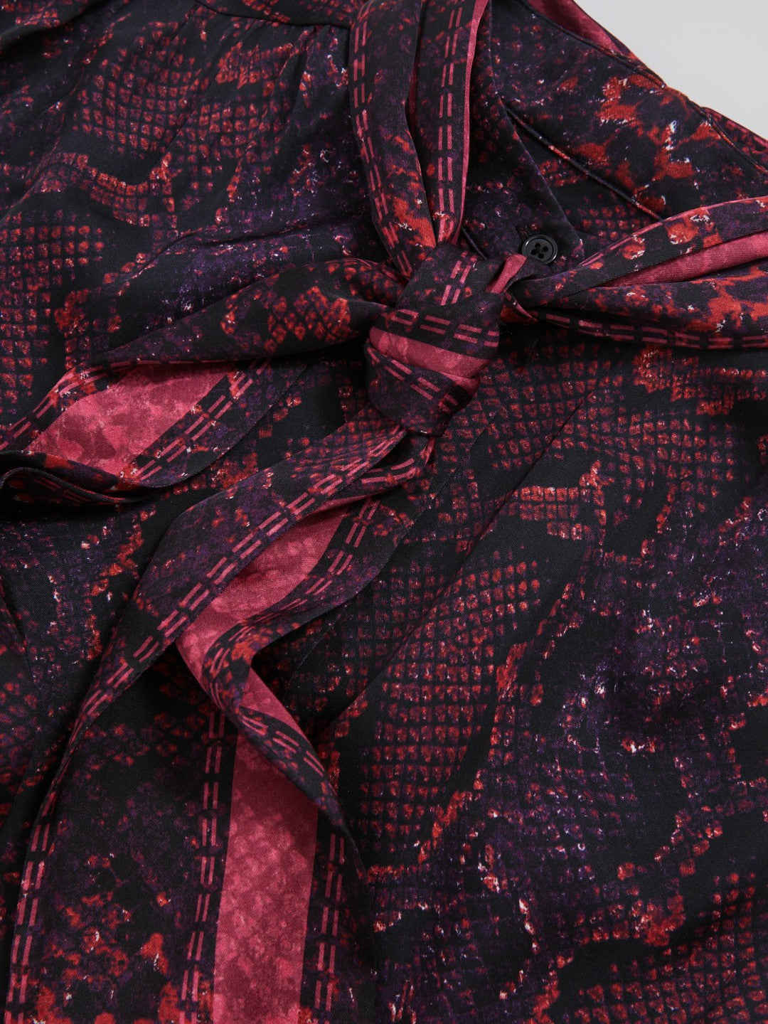 Snake-Print Tie-Neck Blouse in Burgundy | Reiss Women Best Seller