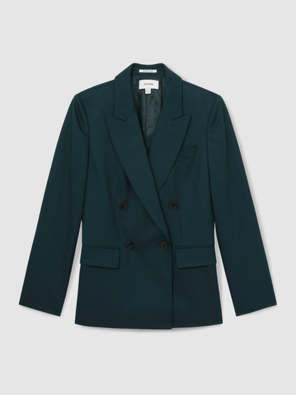 Wool-Blend Double-Breasted Suit Blazer in Green | Reiss Women Recommended