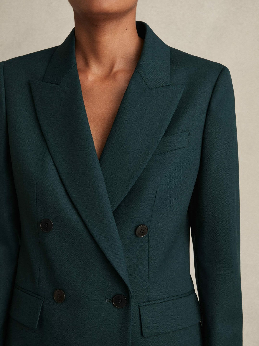 Wool-Blend Double-Breasted Suit Blazer in Green | Reiss Women Recommended