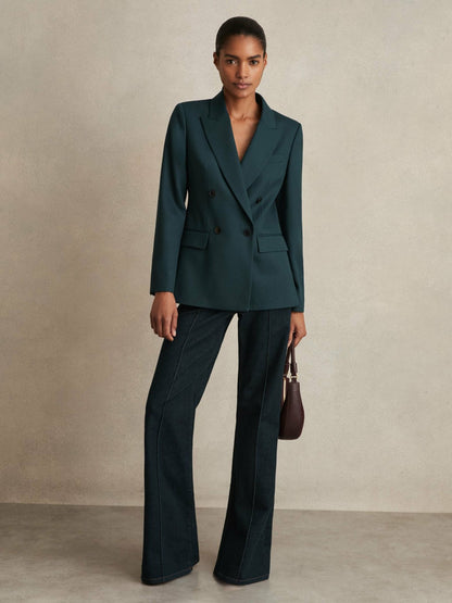 Wool-Blend Double-Breasted Suit Blazer in Green | Reiss Women Recommended