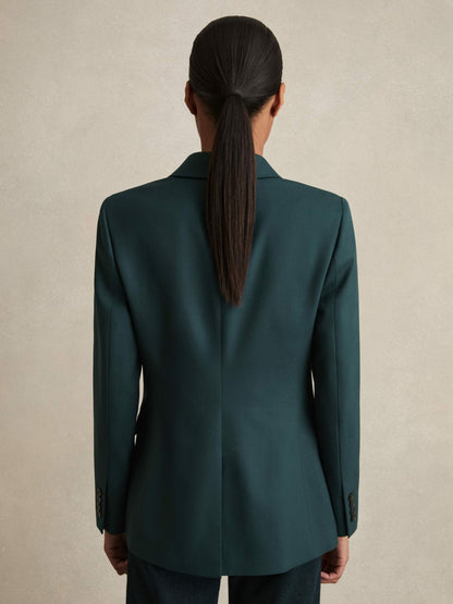 Wool-Blend Double-Breasted Suit Blazer in Green | Reiss Women Recommended