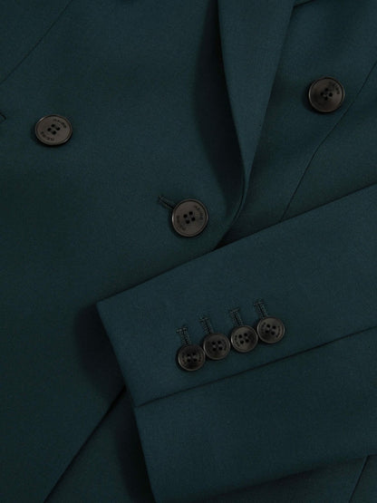 Wool-Blend Double-Breasted Suit Blazer in Green | Reiss Women Recommended
