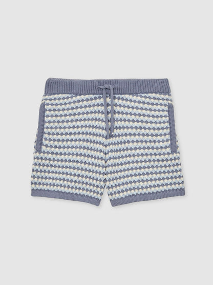 13-14 yrs Cotton-Blend Knitted Stripe Shorts in Blue/White | Reiss Children & Baby Signature