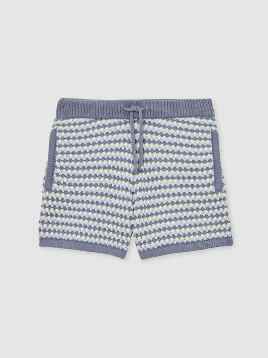 13-14 yrs Cotton-Blend Knitted Stripe Shorts in Blue/White | Reiss Children & Baby Signature
