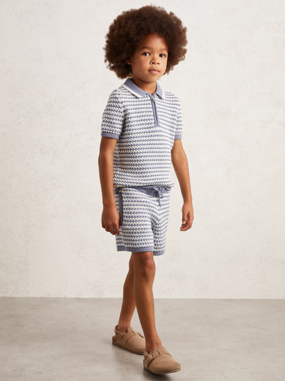 13-14 yrs Cotton-Blend Knitted Stripe Shorts in Blue/White | Reiss Children & Baby Signature