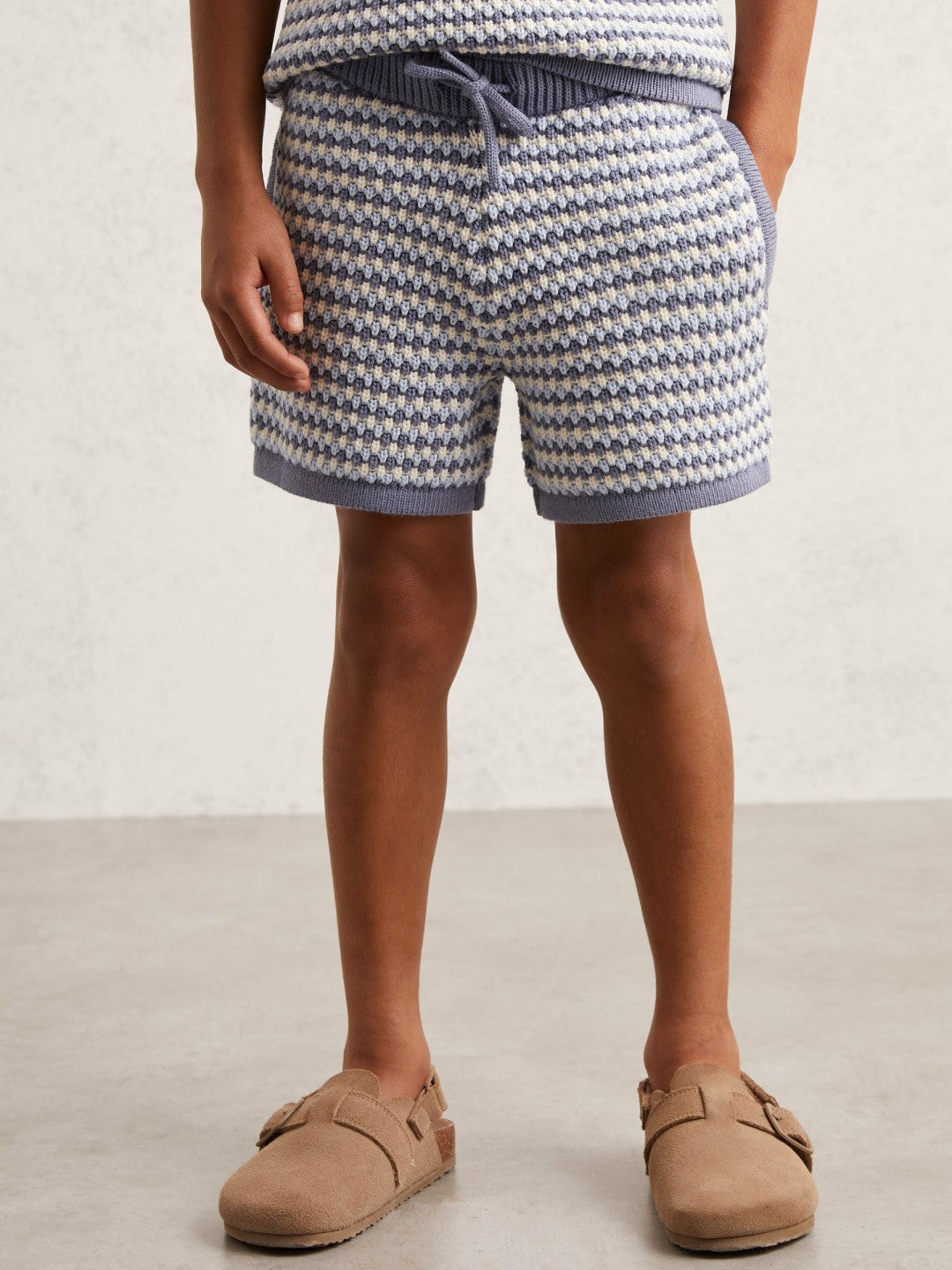 13-14 yrs Cotton-Blend Knitted Stripe Shorts in Blue/White | Reiss Children & Baby Signature