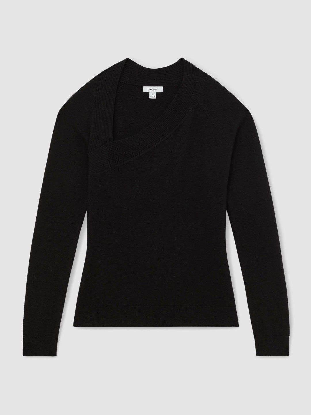 Wool-Blend Asymmetric Knit Top in Black | Reiss Women Signature