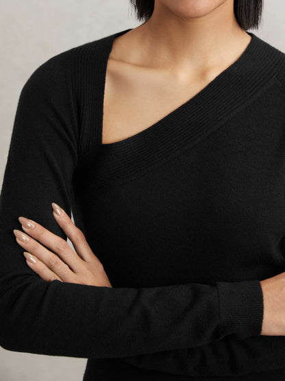 Wool-Blend Asymmetric Knit Top in Black | Reiss Women Signature
