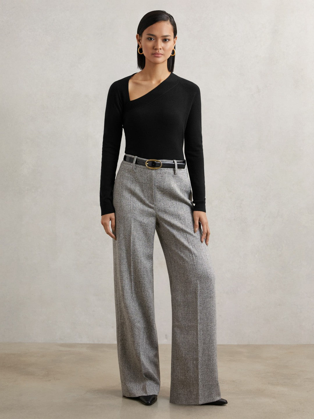 Wool-Blend Asymmetric Knit Top in Black | Reiss Women Signature