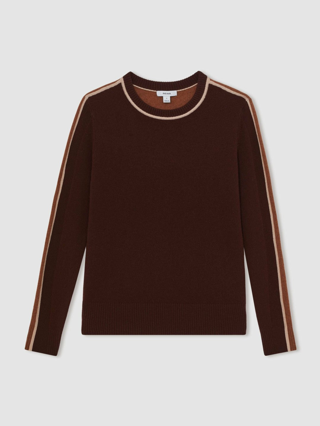 Wool-Blend Colour-Block Jumper With Cashmere in Burgundy/Tan | Reiss Women Trending