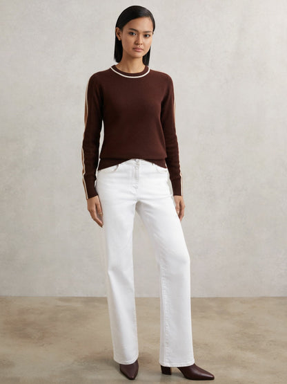 Wool-Blend Colour-Block Jumper With Cashmere in Burgundy/Tan | Reiss Women Trending