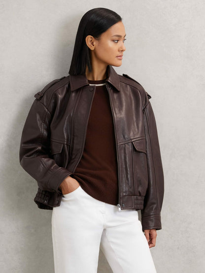 Wool-Blend Colour-Block Jumper With Cashmere in Burgundy/Tan | Reiss Women Trending