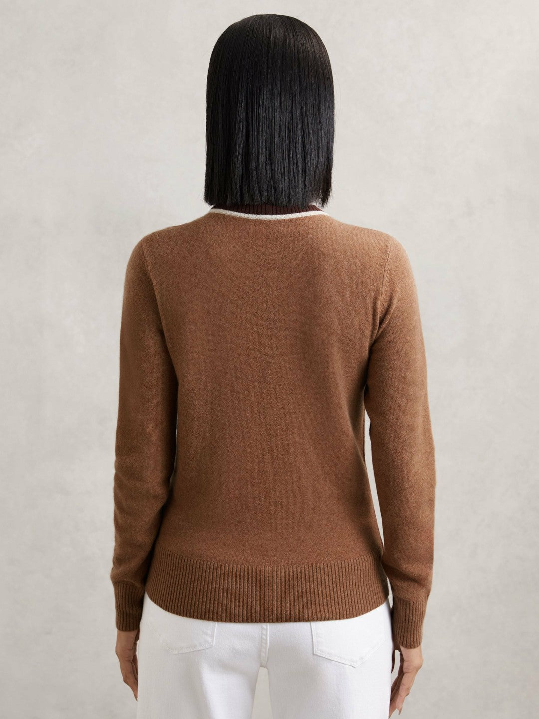 Wool-Blend Colour-Block Jumper With Cashmere in Burgundy/Tan | Reiss Women Trending