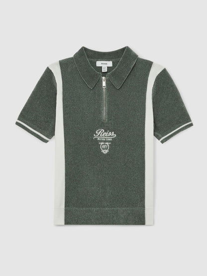 13-14 yrs Chenille Tipped Motor Cars Polo Shirt in Dark Sage Green/White | Reiss Children & Baby Recommended
