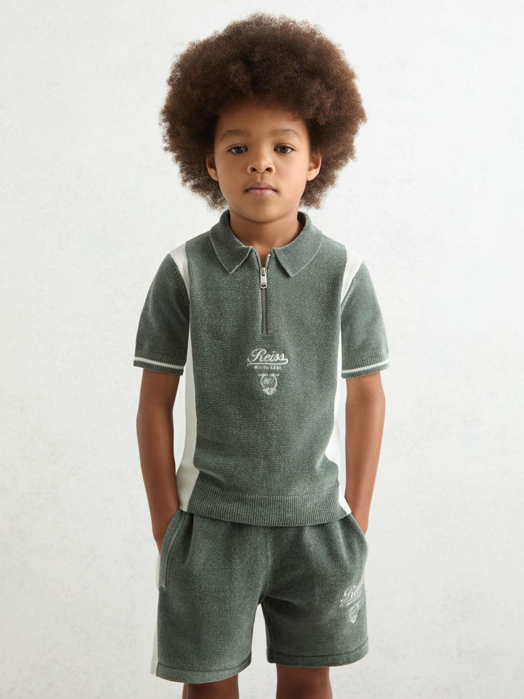 13-14 yrs Chenille Tipped Motor Cars Polo Shirt in Dark Sage Green/White | Reiss Children & Baby Recommended