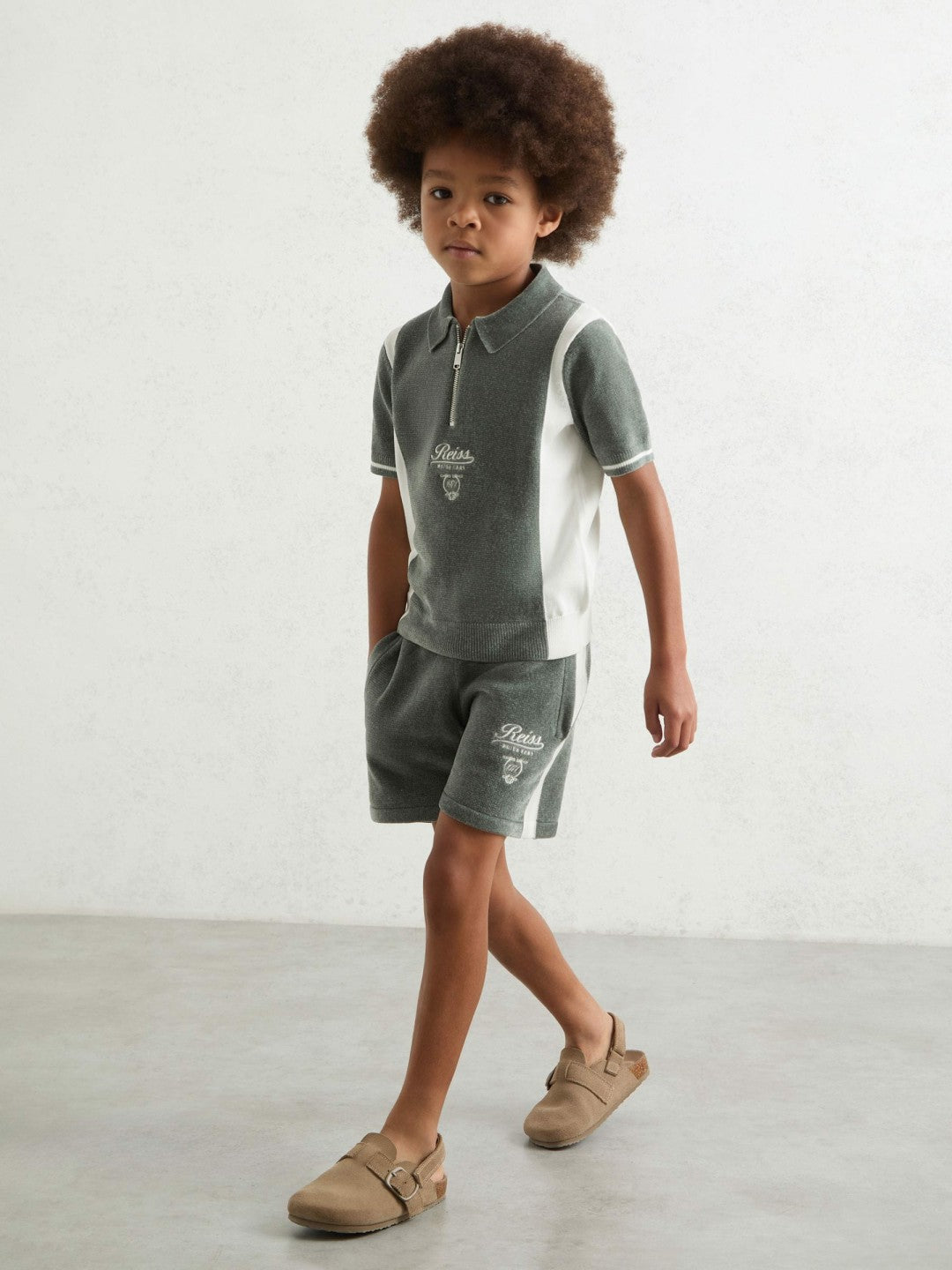 13-14 yrs Chenille Tipped Motor Cars Polo Shirt in Dark Sage Green/White | Reiss Children & Baby Recommended