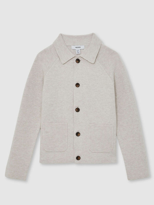 13-14 yrs Button-Through Knitted Cardigan in Oatmeal Melange | Reiss Children & Baby New
