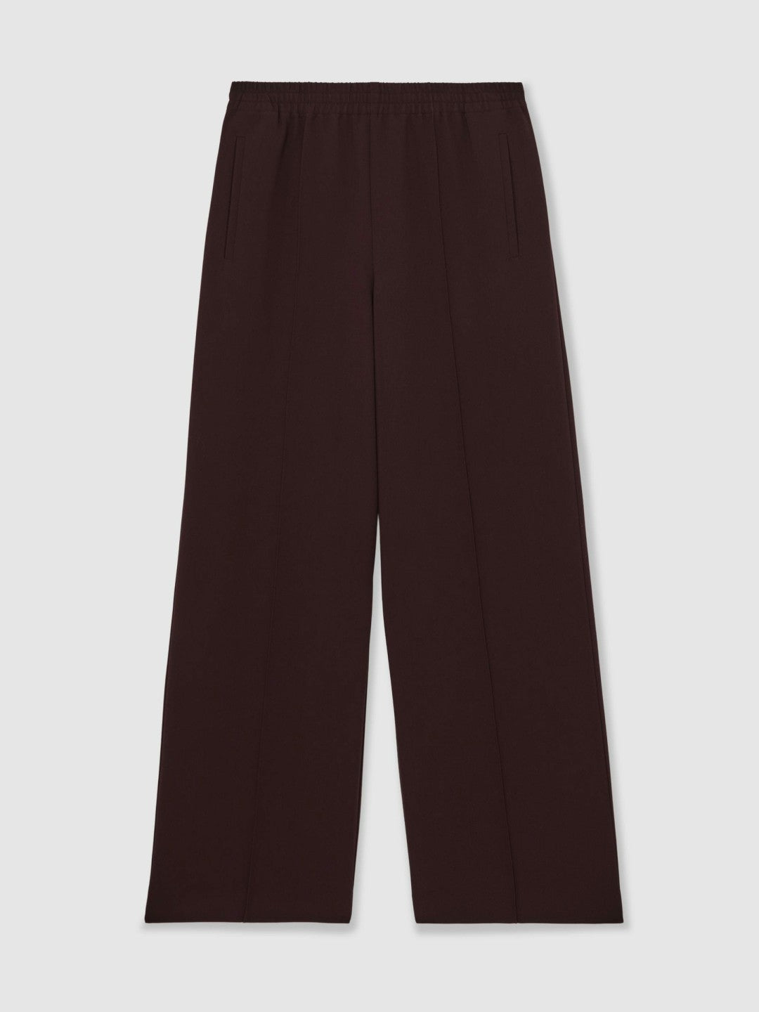 Petite Wide Leg Elasticated Waist Trousers in Burgundy | Reiss Women Premium