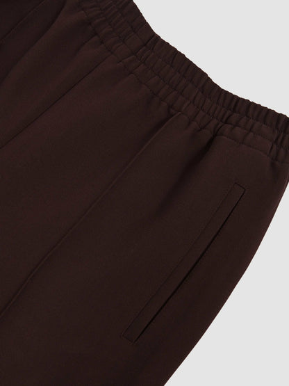 Petite Wide Leg Elasticated Waist Trousers in Burgundy | Reiss Women Premium