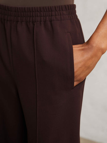 Wide Leg Elasticated Waist Trousers in Burgundy | Reiss Women Featured