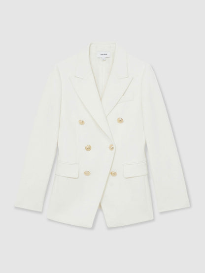Petite Double-Breasted Twill Suit Blazer With Wool in White | Reiss Women Exclusive