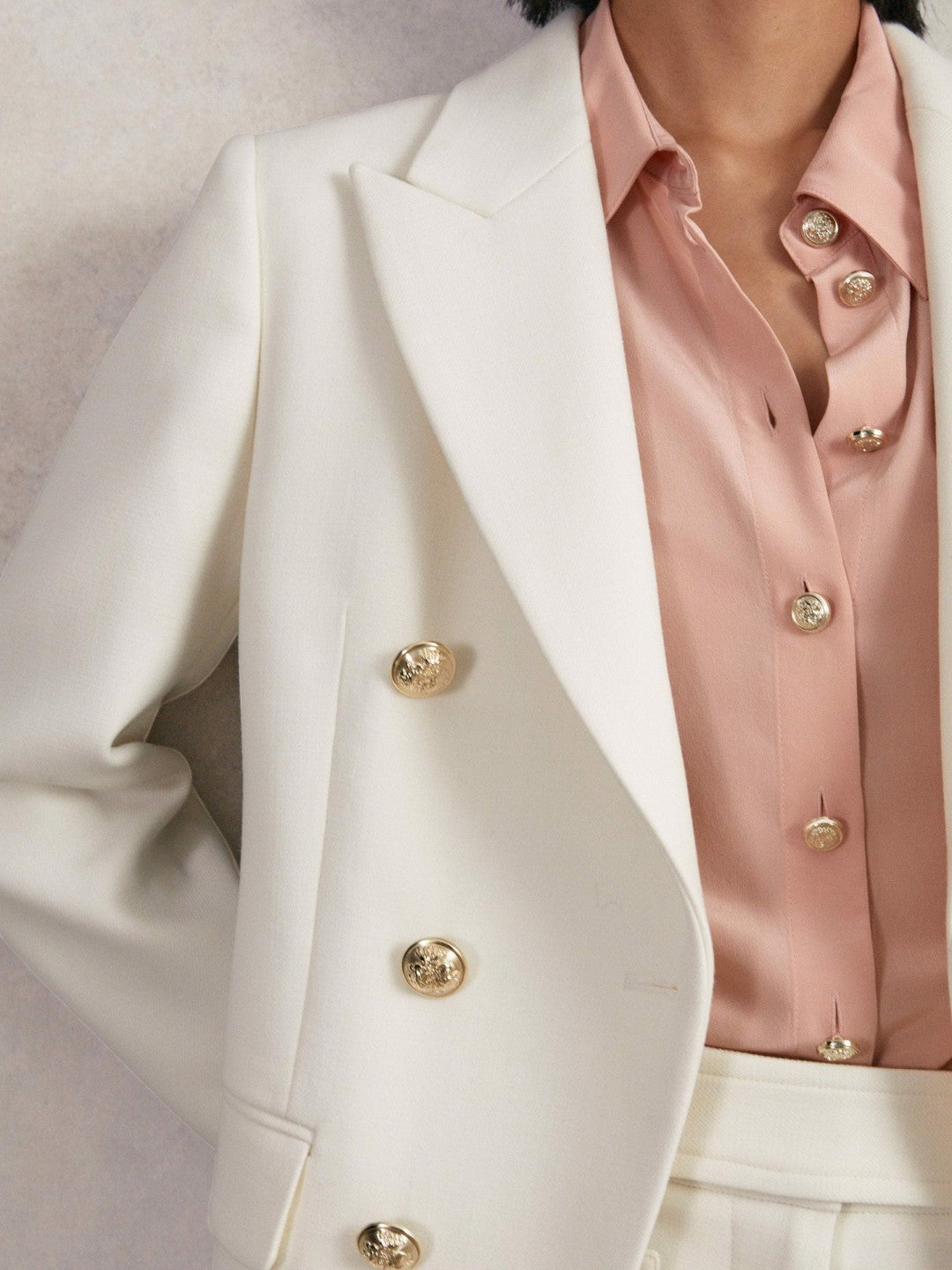 Petite Double-Breasted Twill Suit Blazer With Wool in White | Reiss Women Exclusive