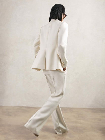 Petite Double-Breasted Twill Suit Blazer With Wool in White | Reiss Women Exclusive