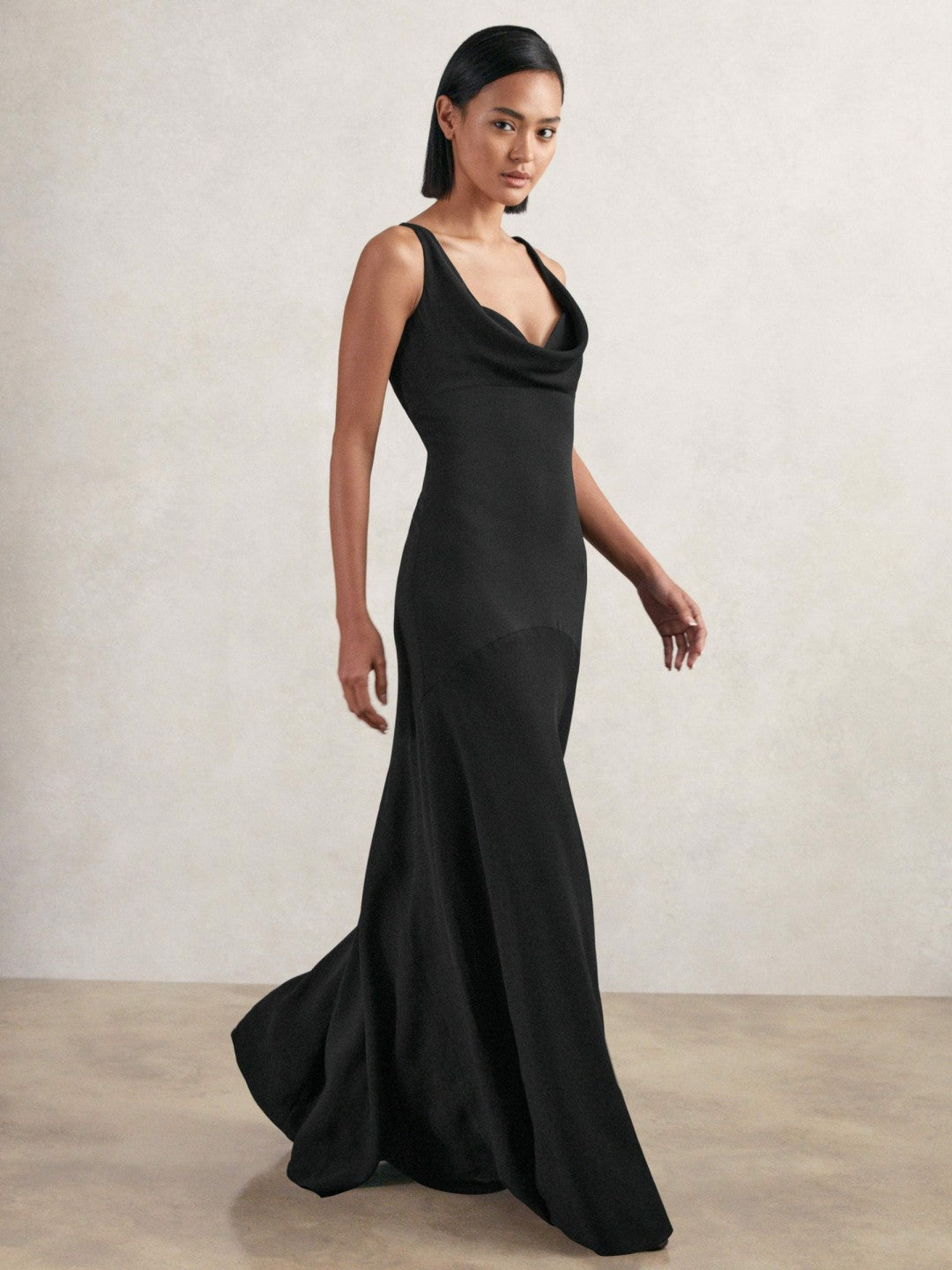 Cowl-Neck Sleeveless Maxi Dress in Black | Reiss Women Featured