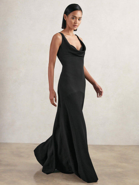Cowl-Neck Sleeveless Maxi Dress in Black | Reiss Women Featured