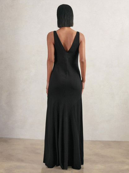 Cowl-Neck Sleeveless Maxi Dress in Black | Reiss Women Featured