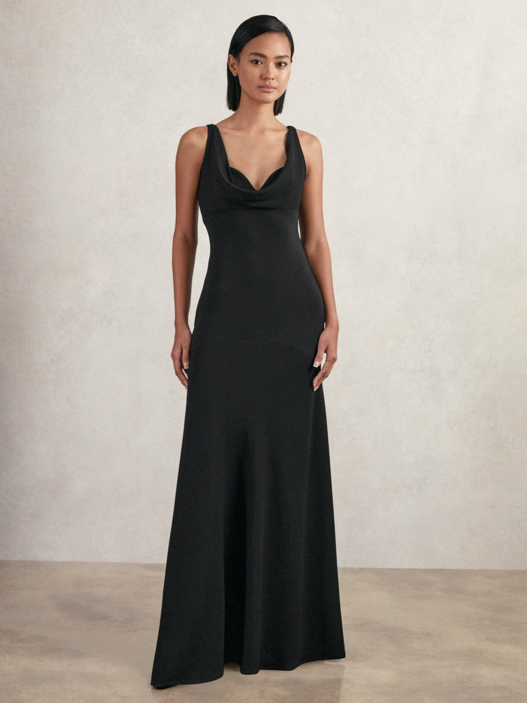 Cowl-Neck Sleeveless Maxi Dress in Black | Reiss Women Featured