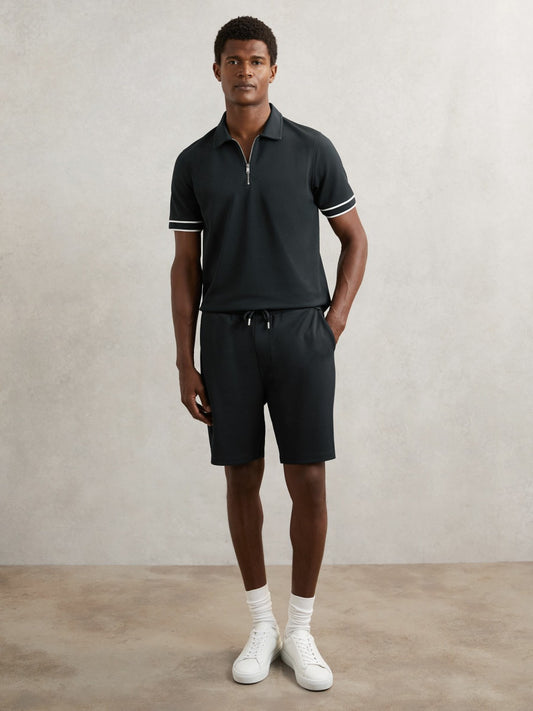 Textured Drawstring Shorts in Navy | Reiss Men Featured