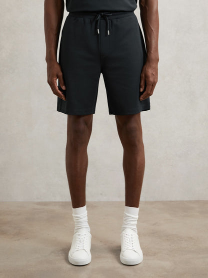 Textured Drawstring Shorts in Navy | Reiss Men Featured
