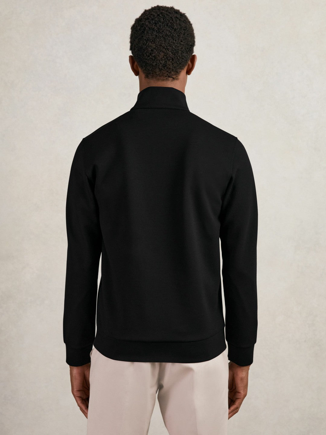 Leather-Placket Interlock Sweatshirt in Black | Reiss Men Featured
