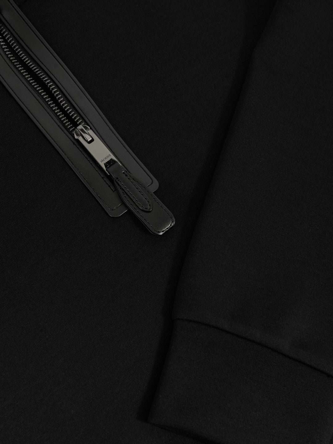 Leather-Placket Interlock Sweatshirt in Black | Reiss Men Featured